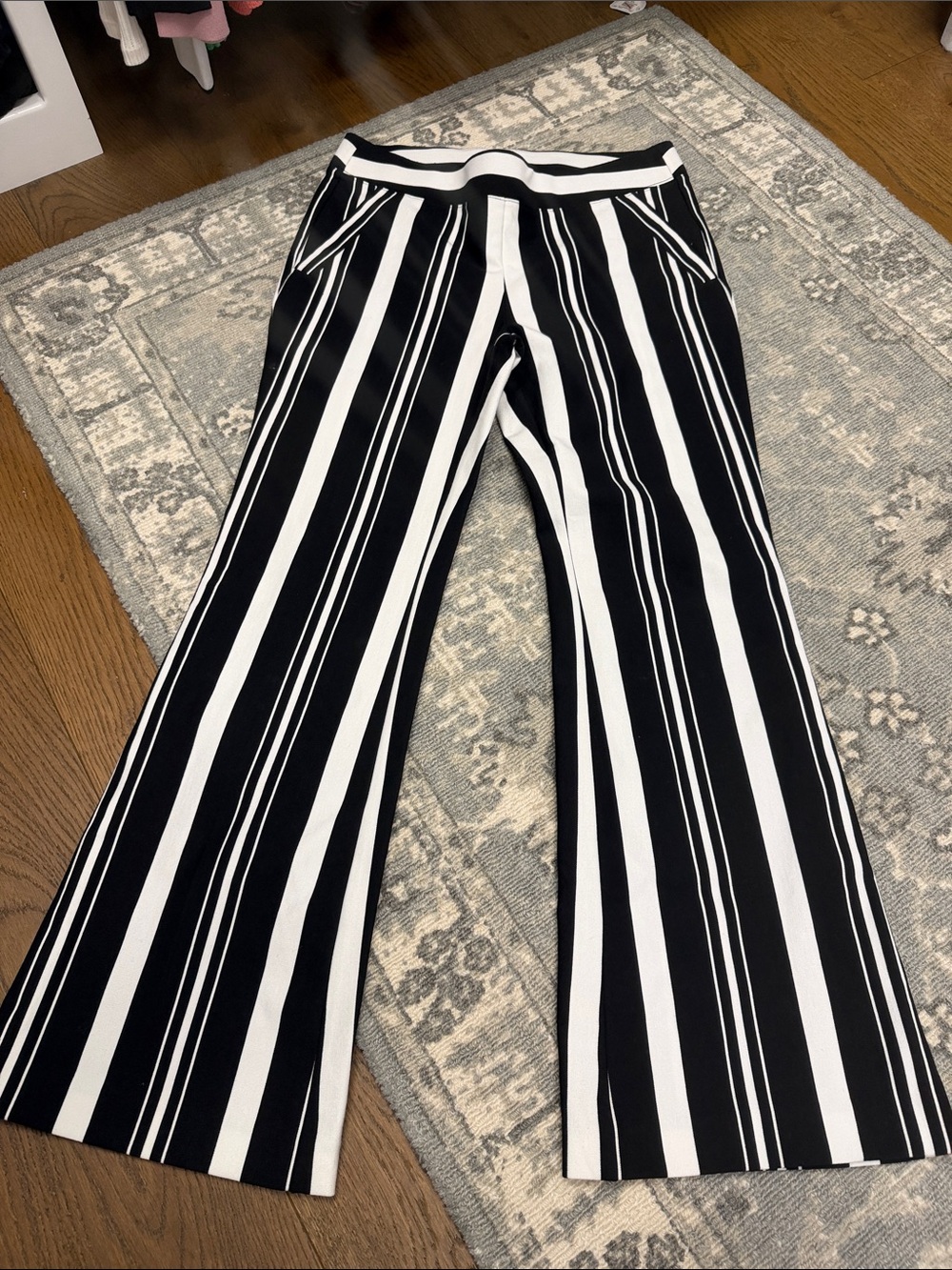 INC International Concepts Black & White Striped Flare Pants